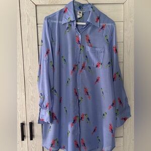Violet sky Parrot print light blue swim coverup sheer cute tropical bird design